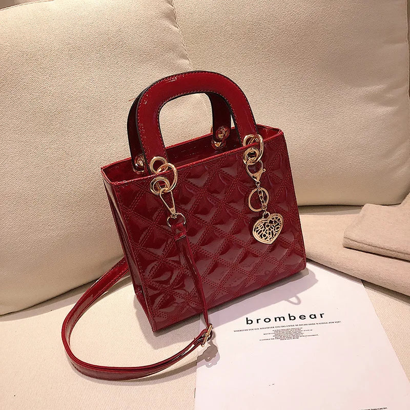 Women's Bright Shoulder Bag Diamond Girl Handbag Fashion Crossbody Bag Car Stitching Craft Pendant Decoration PU Material