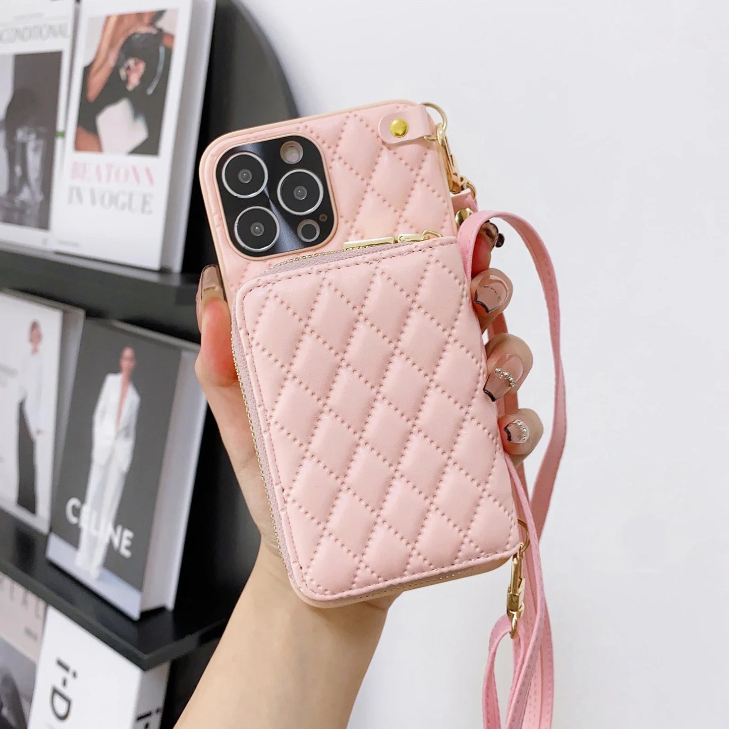 Zipper Wallet Leather Purse Case for iPhone 15 16 Pro Max 14 Plus 13 11 12 Crossbody Lanyard Shoulder Cards Holder Cosmetic Bag FREE Shipping