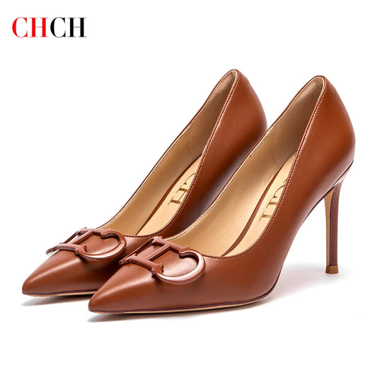 CH Women's High Heels New Pointed Metal Buckle Party Carnival Women's Shoes 9cm