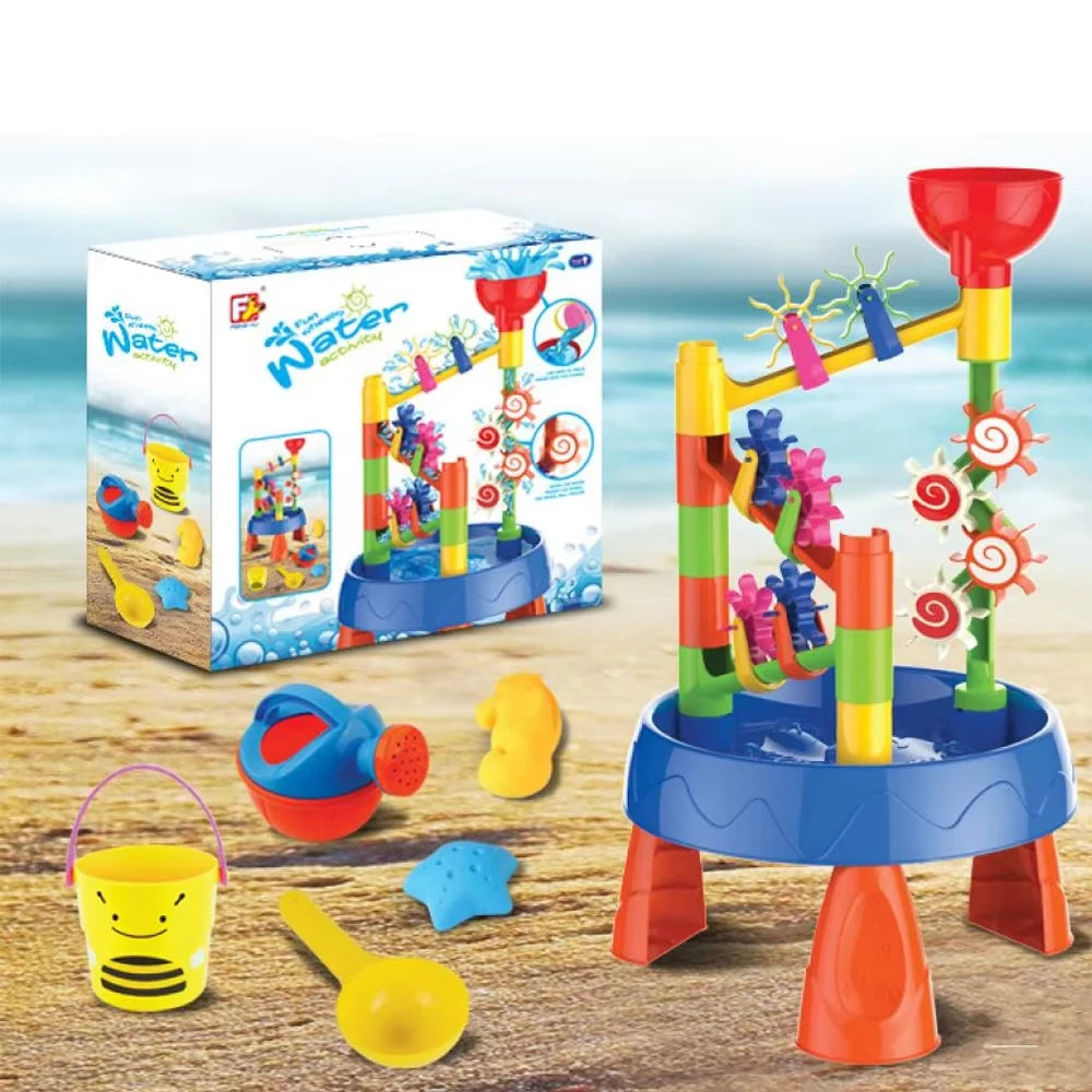 Waterwheel Funnel Beach Table Set Kids Sand Water Table Children's Beach Toys Summer Beach Children DIY Outdoor Garden Bunker Se