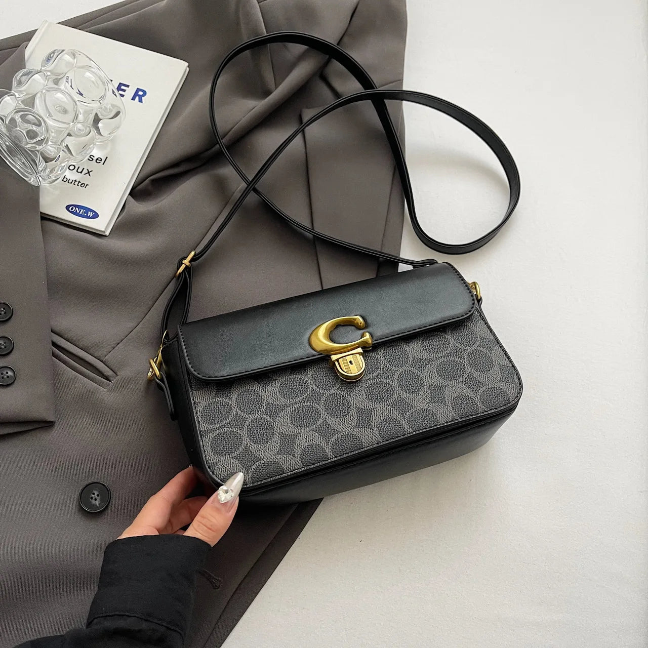 COACH Old Flower Classic Small Square Bag with Chic Color Matching Shoulder Messenger Bag for Fashion Enthusiasts FREE Shipping