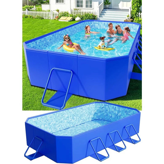 Foldable Pool, Large Non-Inflatable Swimming Pool For Kids,Adult Collapsible Pools Hard Plastic Shell, Oversized Thickened,Portable Folding Kids Pools for Backyard-Mosaic Design- 106"x66"x20" FREE SHIPPING