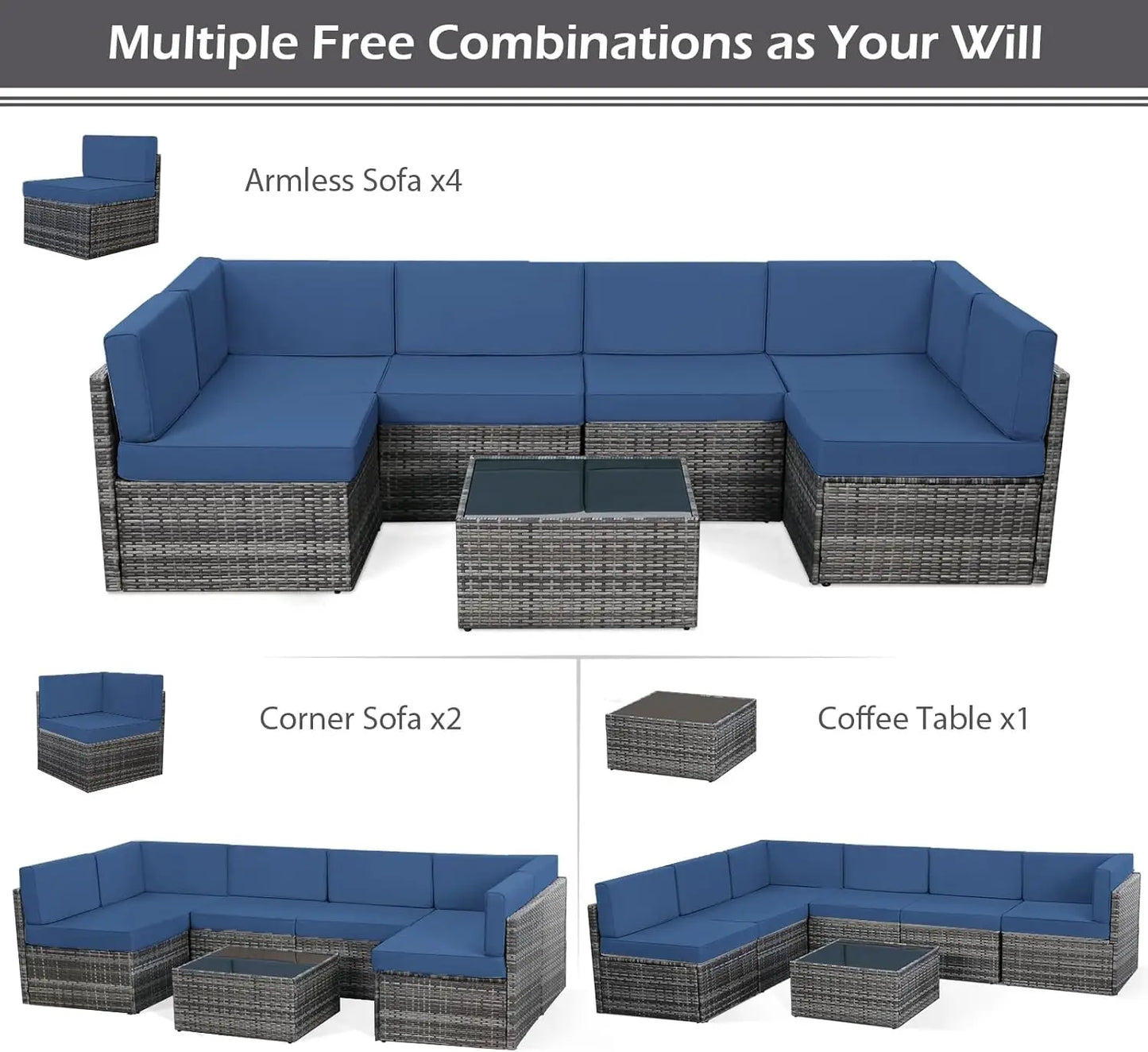 Patio Furniture Set 7 Pieces Patio Conversation Set Outdoor Sectional Wicker Rattan Sofa with All-Weather Cover, Patio Furniture with Pillows Fits Porch Garden Backyard BalconyOutdoor Sectional Furniture Chair Set FREE Shipping