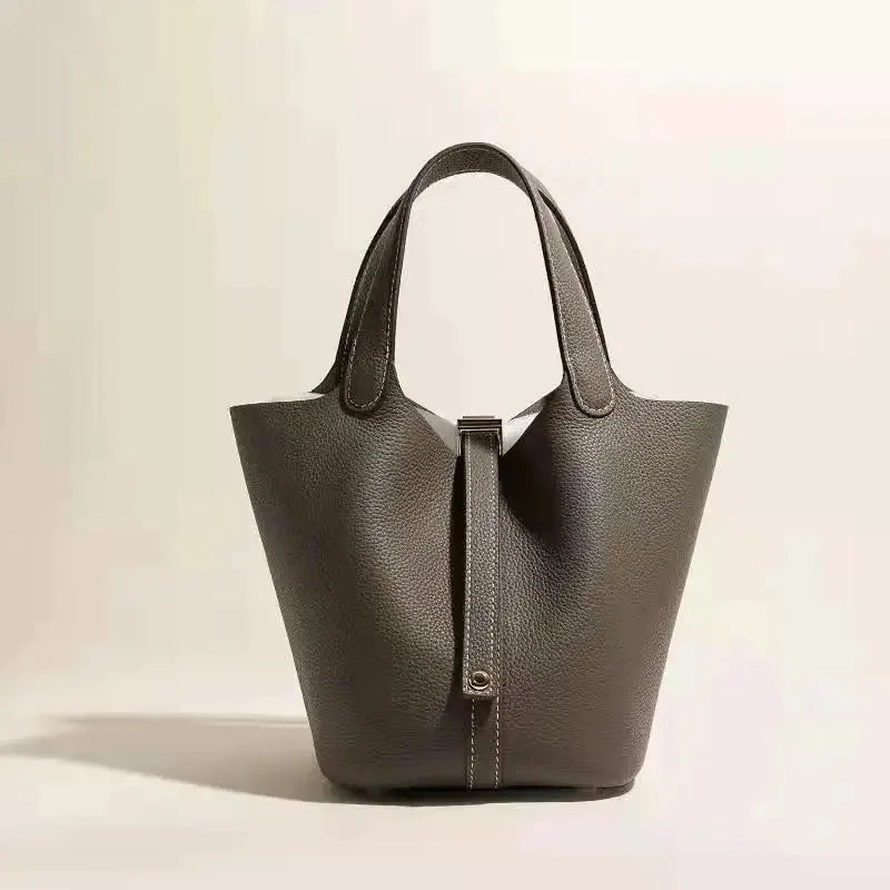 Pikotin Women's Handbag Large Capacity Togo Leather Bucket Bag Headlayer Cow Leather Water Bucket Shape