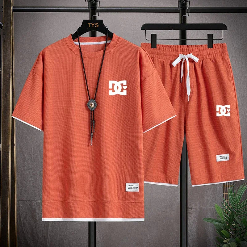 Men's two-piece summer suit, casual T-shirt and shorts, sportswear, fashion sweatshirt, couple short-sleeved suit