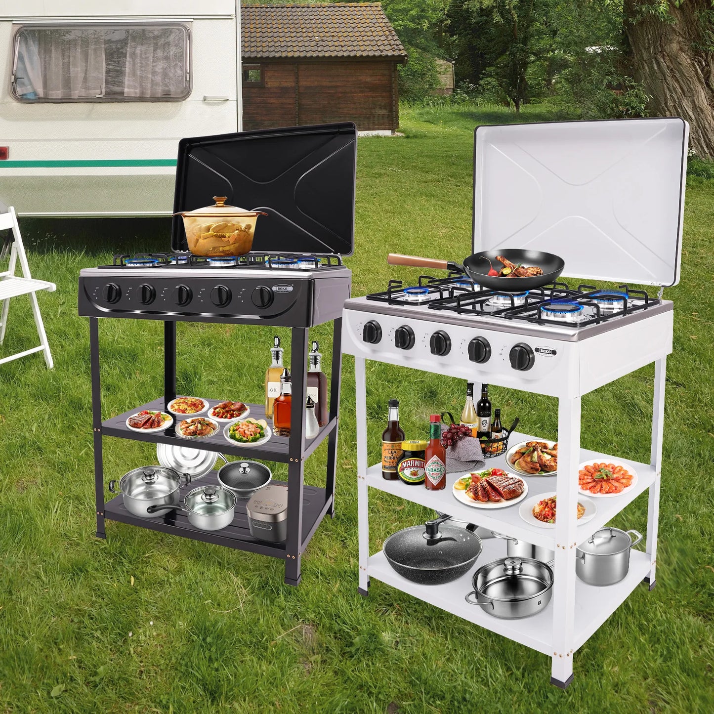 4/5 Burners Independent Control Natural Gas Stove Removable Propane Gas Stove with Cover for Outdoor Camping RV Travel FREE Shipping