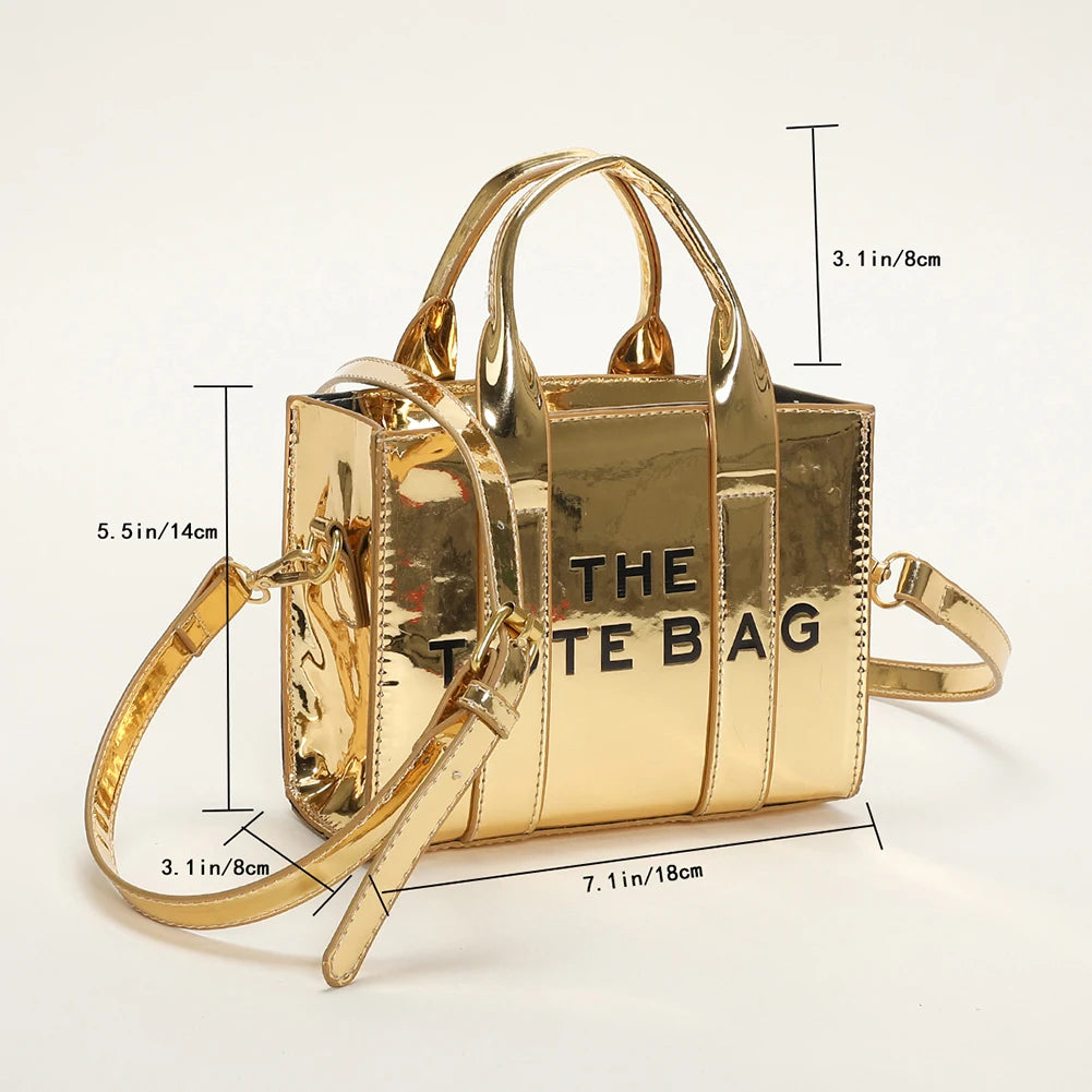 New The Tote Bag Letter Printed Sequins Top-Handle Bag Women Leather Handbag Luxury Designer Glitter Shoulder Crossbody Bag 2023