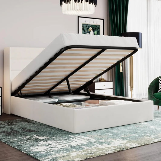 Full Size Lift Up Storage Bed/Velvet Upholstered/Modern Wingback Headboard/Upholstered Platform Bed Frame/Hydraulic S