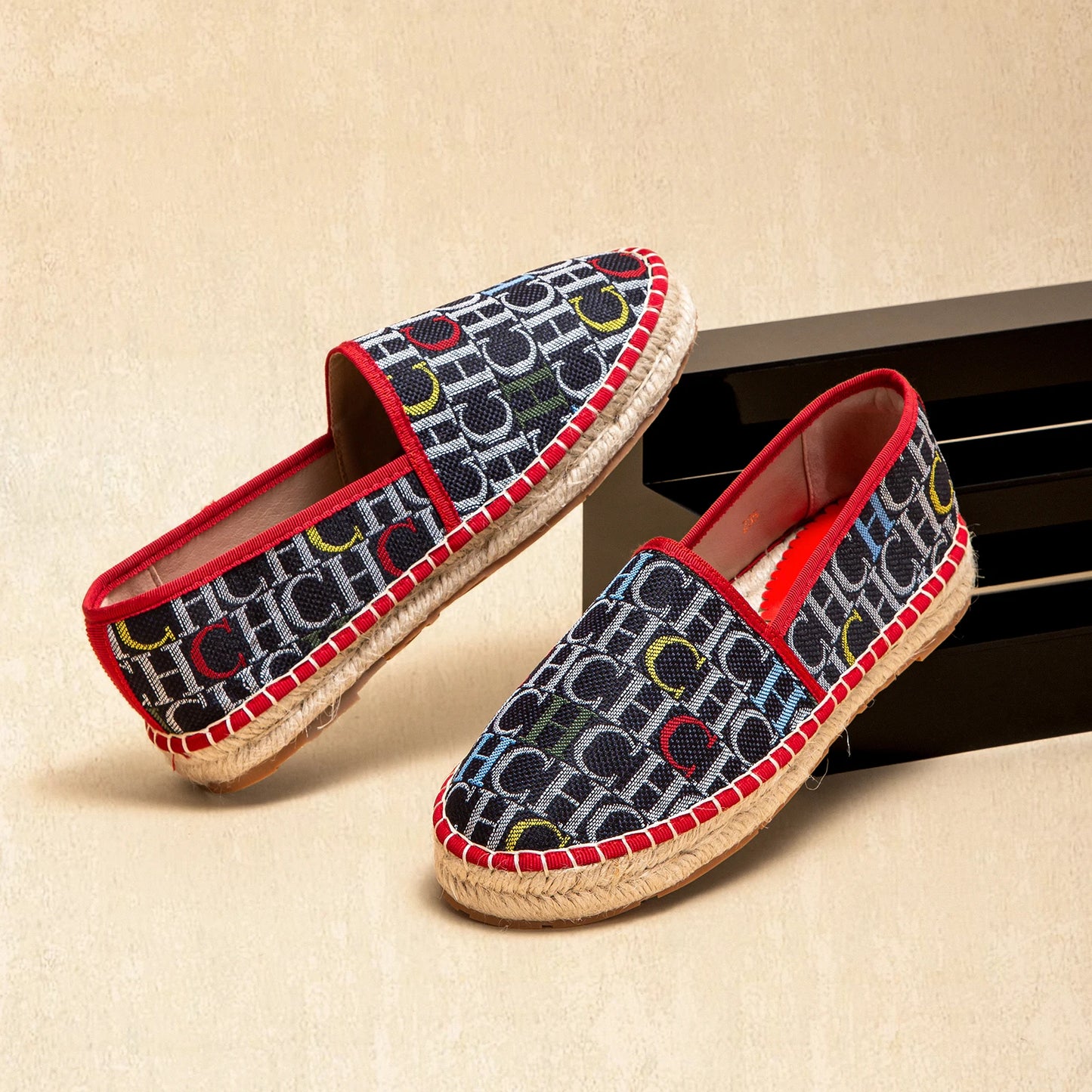 Carolina Herrera Women's Beach Shoes Spring New Fabric Handmade Hemp Bottom Flat Shoes Anti slip Walking Shoes FREE Shipping