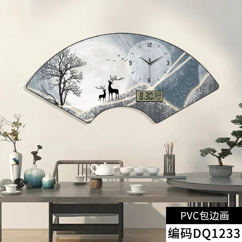 Modern fan-shaped electronic clock wall clock, living room, dining room, bedroom decoration painting, lighting wall clock FREE Shipping