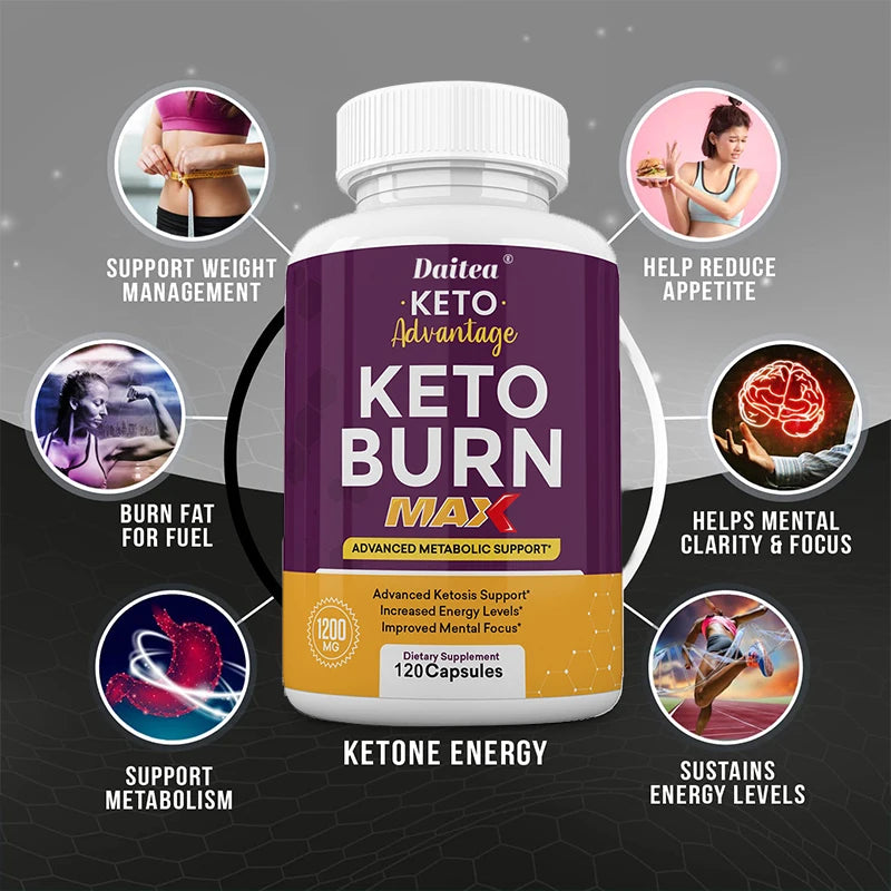 Fat Burn Keto Capsules - Metabolism, Healthy Weight Management, Energy, Muscle Mass Ketosis Support for Men Women 120 Capsules FREE Shipping