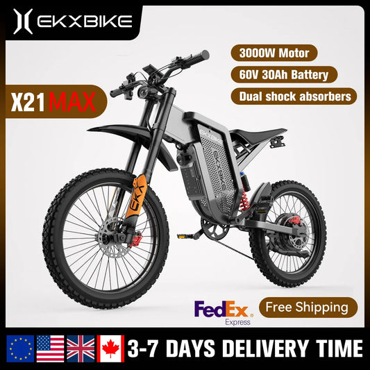 EKX X21 Max Electric Motorcycles 6000W Brushless Gearless Motors 60V30AH Lithium Battery Speed 85Kmh Adult Off Road MTB Ebike FREE Shipping