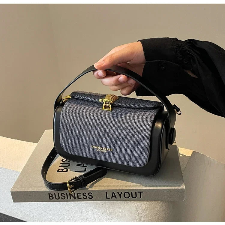 High-Grade Sense Women Small Square Bags 2024 Trendy Classic PU Leather Lady Commuter Shoulder Bag Short Handle Handbags