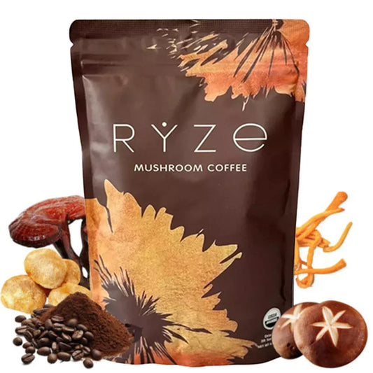 RYZE Mushroom Coffee USDA Organic with 6 Adaptogenic Mushrooms and MCT Oil, USA Grown Instant Coffee for Better Energy, Focus, Digestion, Immunity with Turkey Tail, Shiitake, Lion's Mane, 30 Servings 1 Pack FREE SHIPPING