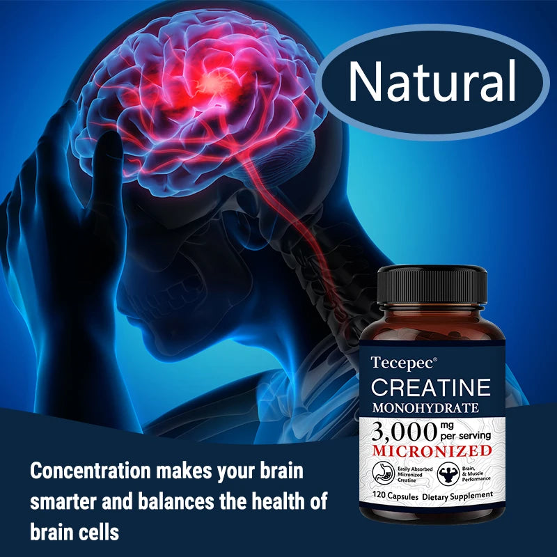 Creatine Monohydrate 3000 Mg Capsules, Supports Pre-Workout and Healthy Muscles, Focus & Memory, Easy To Absorb FREE SHIPPING