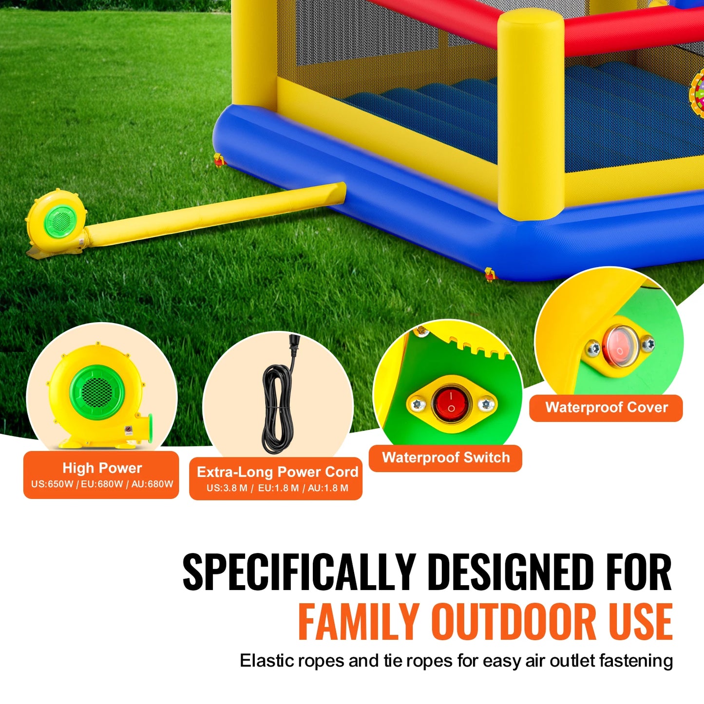 VEVOR Inflatable Bounce House Outdoor High Quality Playhouse Trampoline Jumping Bouncer with Blower Slide and Storage Bag Castle