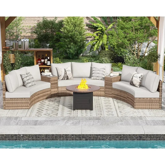 11-Piece Patio Furniture Set, Half-Moon Outdoor Wicker Sectional Sofa with Large Storage Wedge Table, All-Weather Wicker Conversation Set for Backyard, Garden, or Deck, Blue Patio Conversation Set FREE Shipping