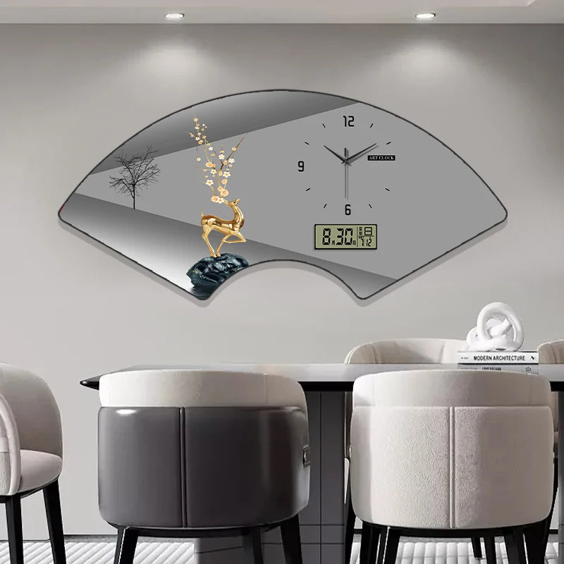 Modern fan-shaped electronic clock wall clock, living room, dining room, bedroom decoration painting, lighting wall clock FREE Shipping