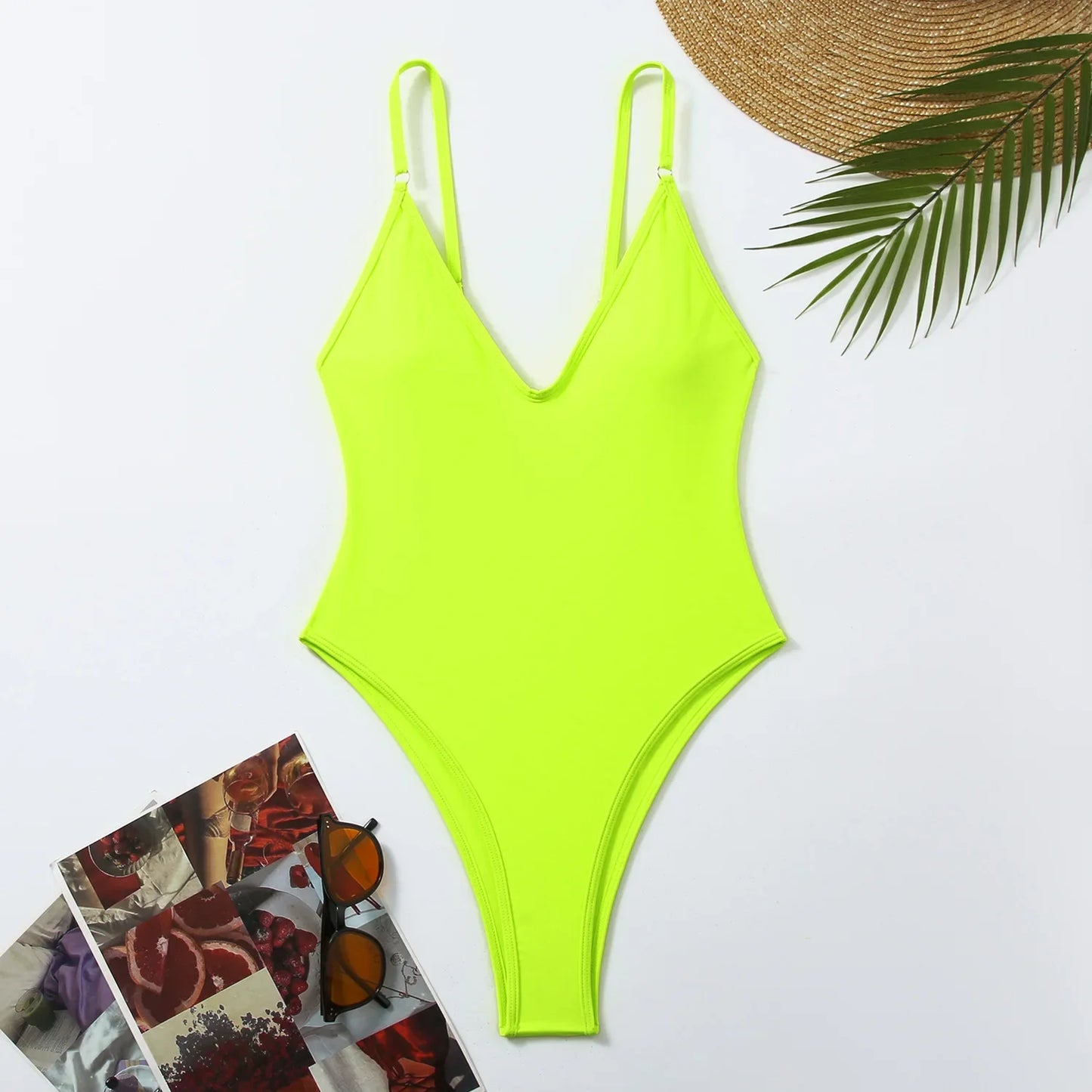 New Sexy One Piece Swimsuit Women Summer Holiday Swimwear Thong Monokini Bathing Suit 2024 Mujer Micro Bikini Solid Neon Yellow FREE shipping