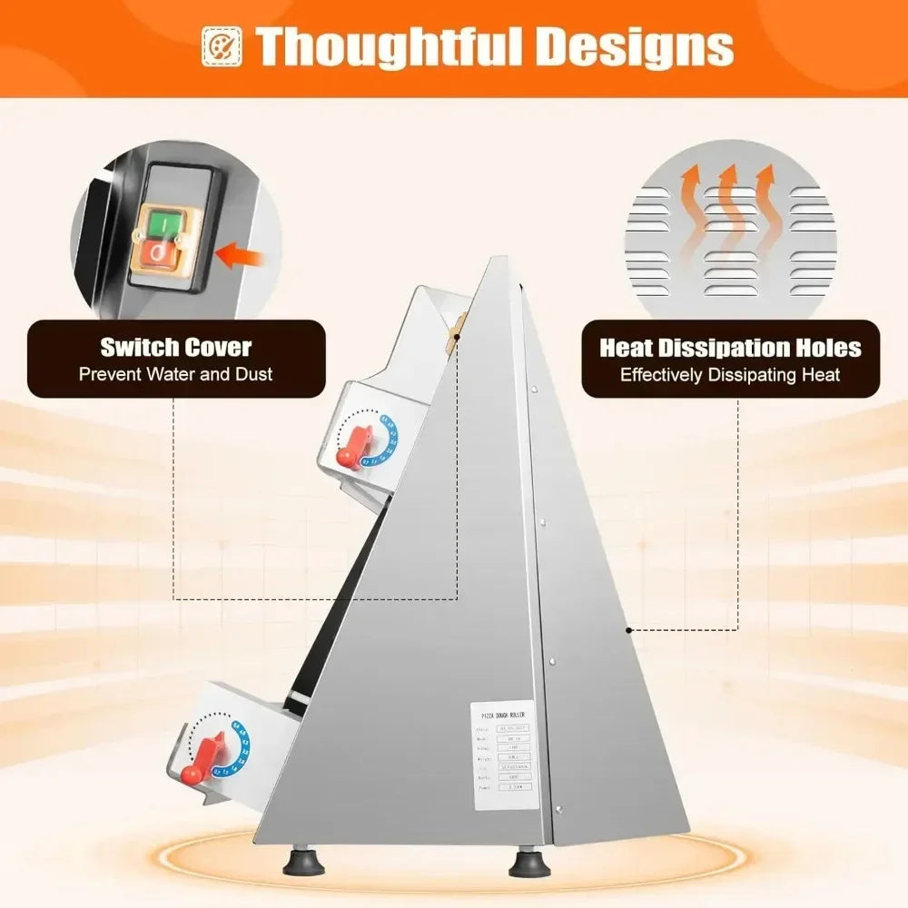 370W 110V Commercial Dough Roller Sheeter, Electric Pastry Press Making Machine, Pizza Press Pizza Thickness Adjustable