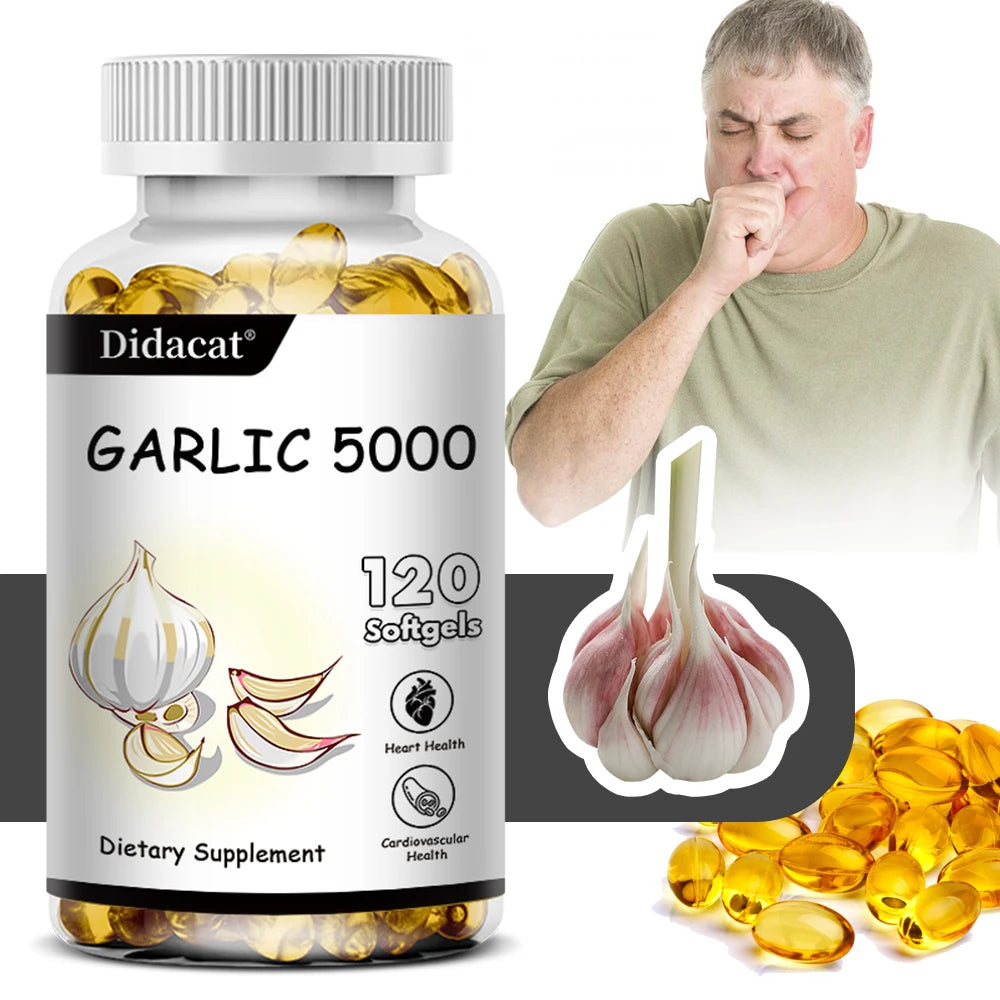 Garlic Extract 5000 Mg Antioxidant Supplement Supports Immune System Balances Cholesterol Promotes Heart Health 120 Capsules FREE SHIPPING