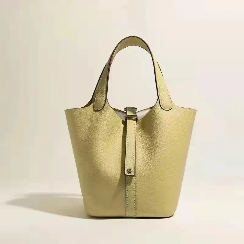 Pikotin Women's Handbag Large Capacity Togo Leather Bucket Bag Headlayer Cow Leather Water Bucket Shape