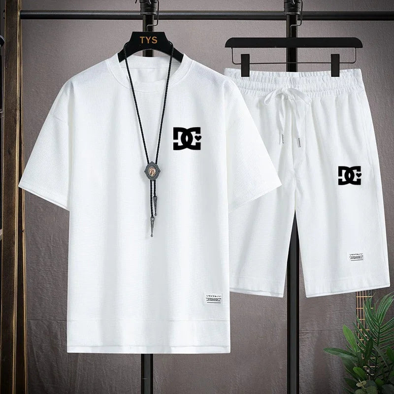 Men's two-piece summer suit, casual T-shirt and shorts, sportswear, fashion sweatshirt, couple short-sleeved suit