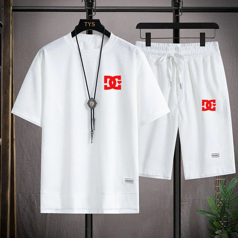Men's two-piece summer suit, casual T-shirt and shorts, sportswear, fashion sweatshirt, couple short-sleeved suit