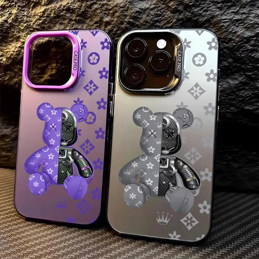 Fashion Cute R-Robert Bear Phone Case for iPhone 15 16 Pro Max X XR 12 11 14 13 XS 14 Pro Max 16 Plus Soft funda
