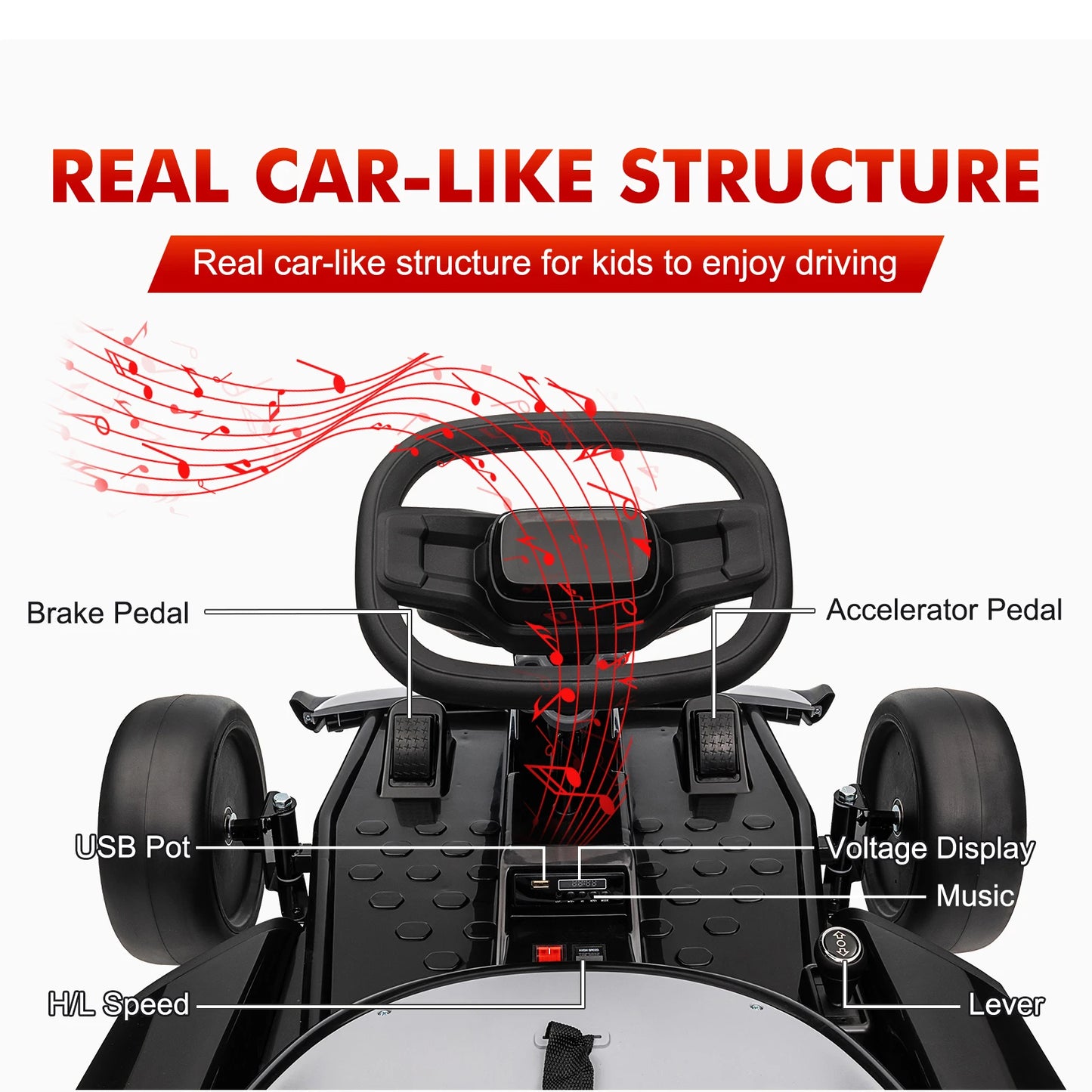 High Speed Electric Go Kart for Kids 24V7Ah Battery Pedal Drift Kart with Two 150W Motors Ride on Toys for Kids Ages 6+