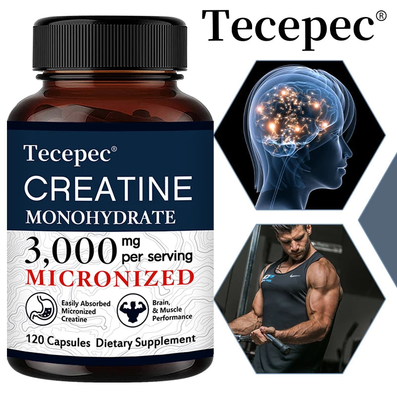 Creatine Monohydrate 3000 Mg Capsules, Supports Pre-Workout and Healthy Muscles, Focus & Memory, Easy To Absorb FREE SHIPPING