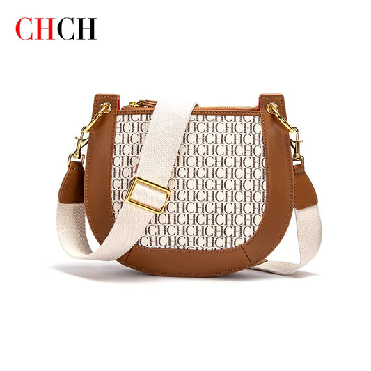 CHCH Women's Saddle Bag 2024 New Splicing Design Single Shoulder Bag with Detachable Wide Shoulder Strap