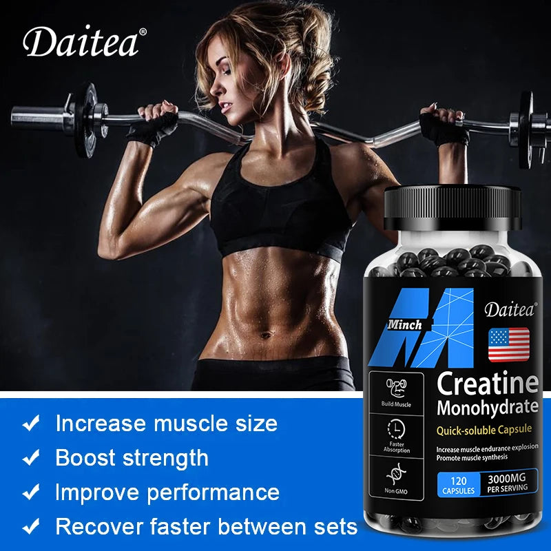 Creatine Monohydrate 3000 Mg, Easy To Absorb, Supports Strength, Muscle, Helps Replenish Muscle ATP Levels, 120 Capsules