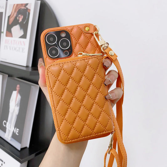 Zipper Wallet Leather Purse Case for iPhone 15 16 Pro Max 14 Plus 13 11 12 Crossbody Lanyard Shoulder Cards Holder Cosmetic Bag FREE Shipping