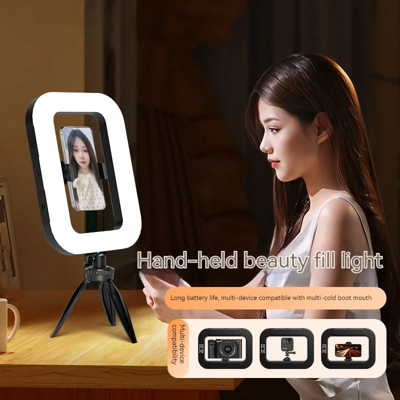 New Handheld Ring LED Rechargeable Fill light Portable Mobile Phone Live Broadcast Photography Desktop Rabbit Cage Selfie Light FREE Shipping