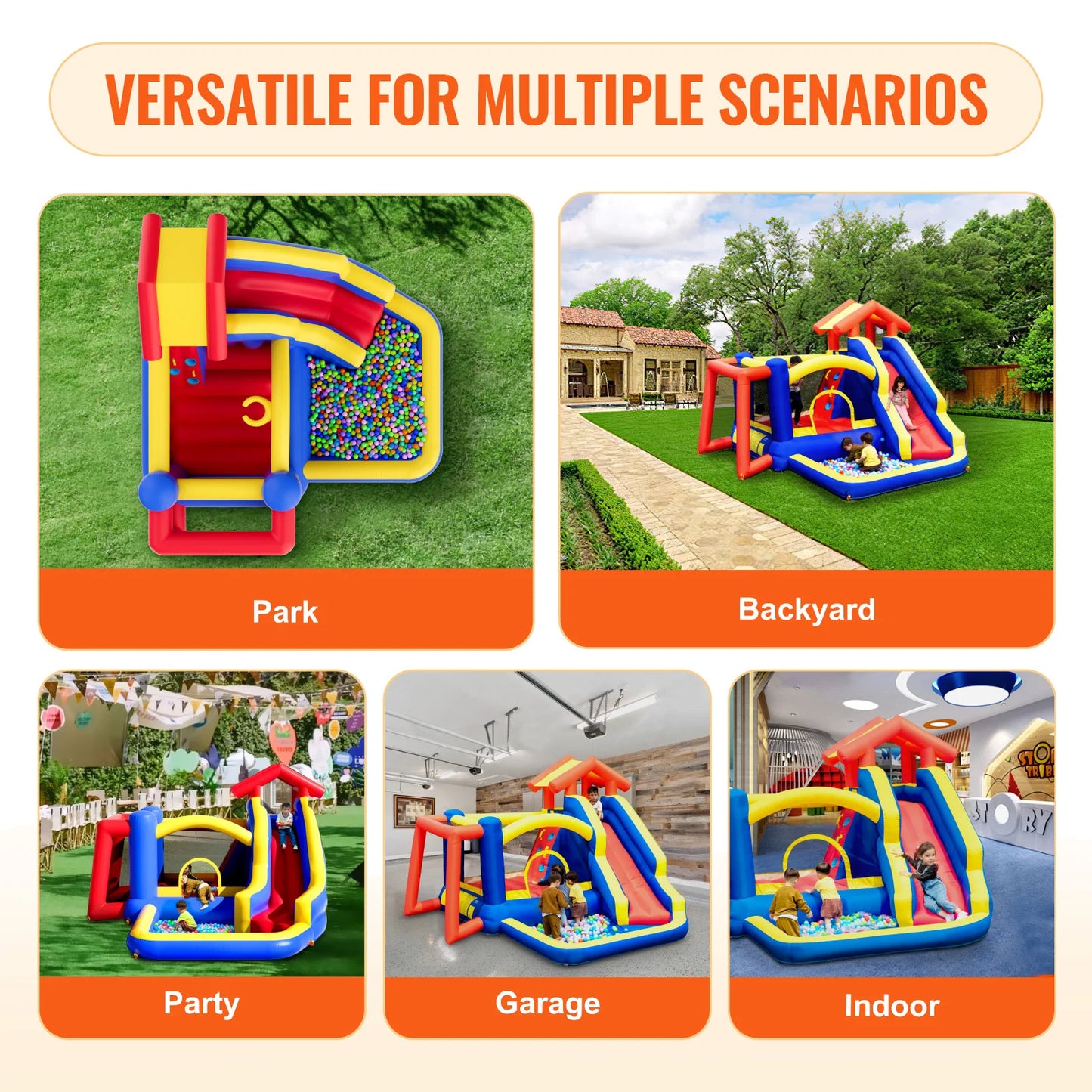 VEVOR Inflatable Bounce House Outdoor High Quality Playhouse Trampoline Jumping Bouncer for Kid Ages 3–8 Years 131x133x91 inch