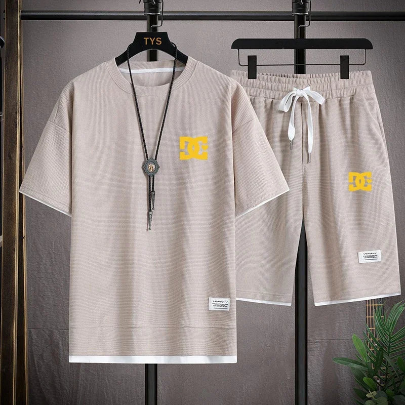 Men's two-piece summer suit, casual T-shirt and shorts, sportswear, fashion sweatshirt, couple short-sleeved suit