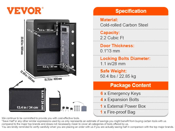 VEVOR Electric Safe 2.2/1.8 Cubic Feet Fingerprint & Digital Security Cabinet Safe W/ Fire-proof Bag for Cash Jewelry Documents FREE Shipping