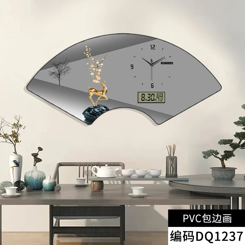 Modern fan-shaped electronic clock wall clock, living room, dining room, bedroom decoration painting, lighting wall clock FREE Shipping