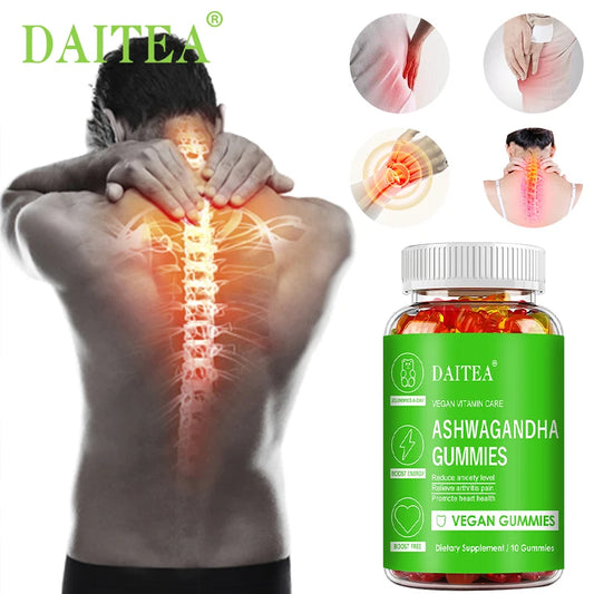 DAITEA Ashwagandha Gummies - Reduces Stress and Anxiety, Supports Heart, Joints, Immunity and Energy, Vegetarian, dolores de espalda  Free Shipping
