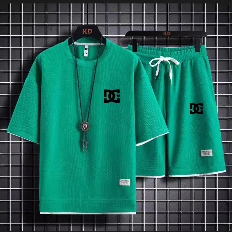 Men's two-piece summer suit, casual T-shirt and shorts, sportswear, fashion sweatshirt, couple short-sleeved suit