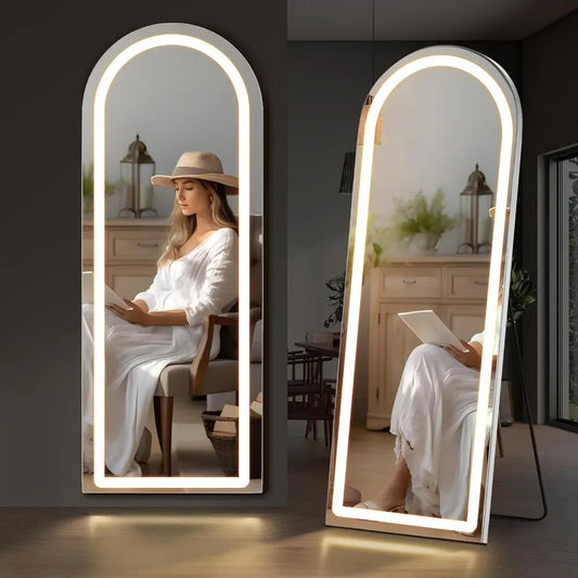 Arched Mirror Full Length with LED Lights, 26"x71" Body Wall Mirrors, Floor Standing, Hanging or Leaning, Large Tall Mirror FREE Shipping