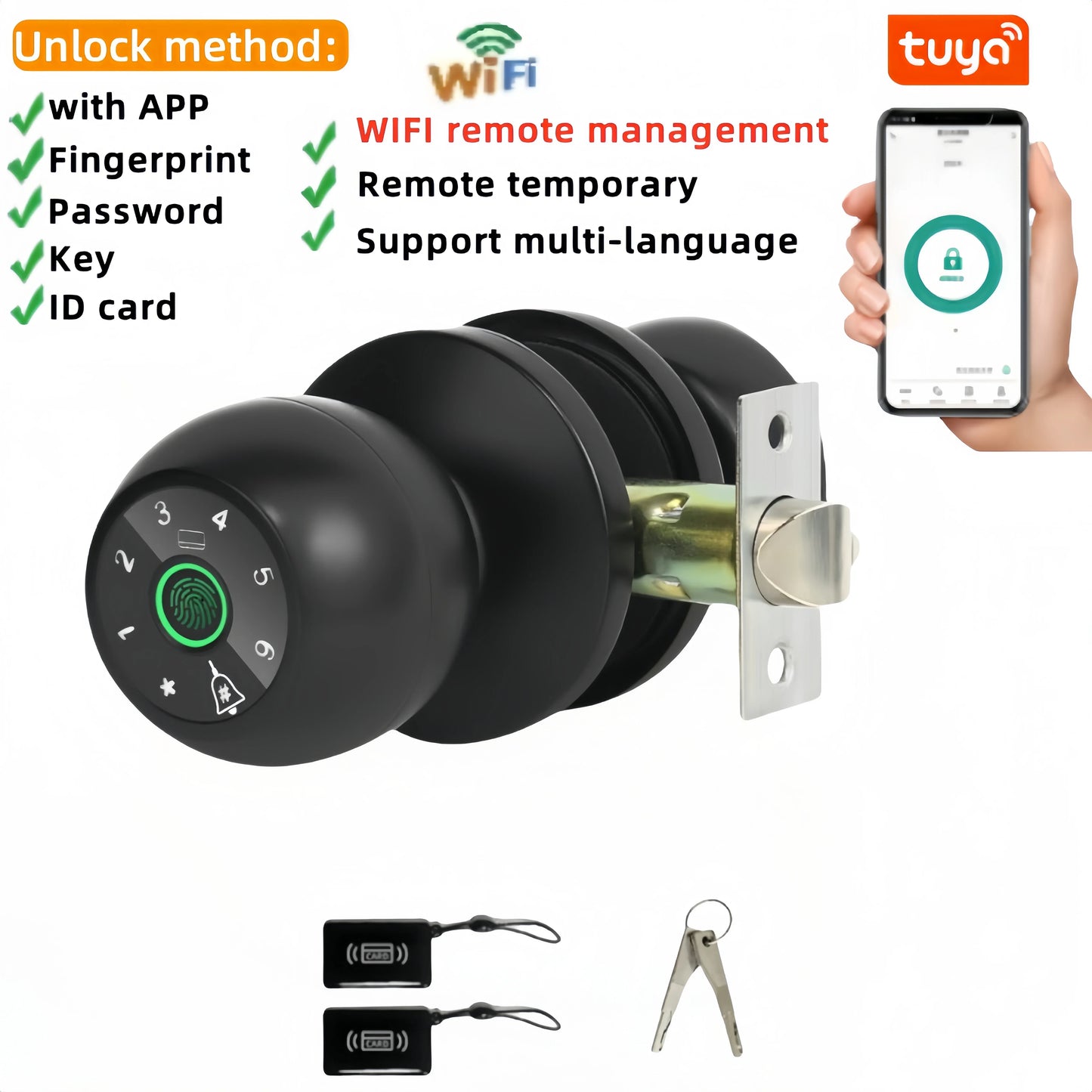 Tuya Smart Door lock  Remote Control Smart Fingerprint Password IC Card Ball Lock Dead Bolt For Indoor Home Wooden Metal Door FREE Shipping