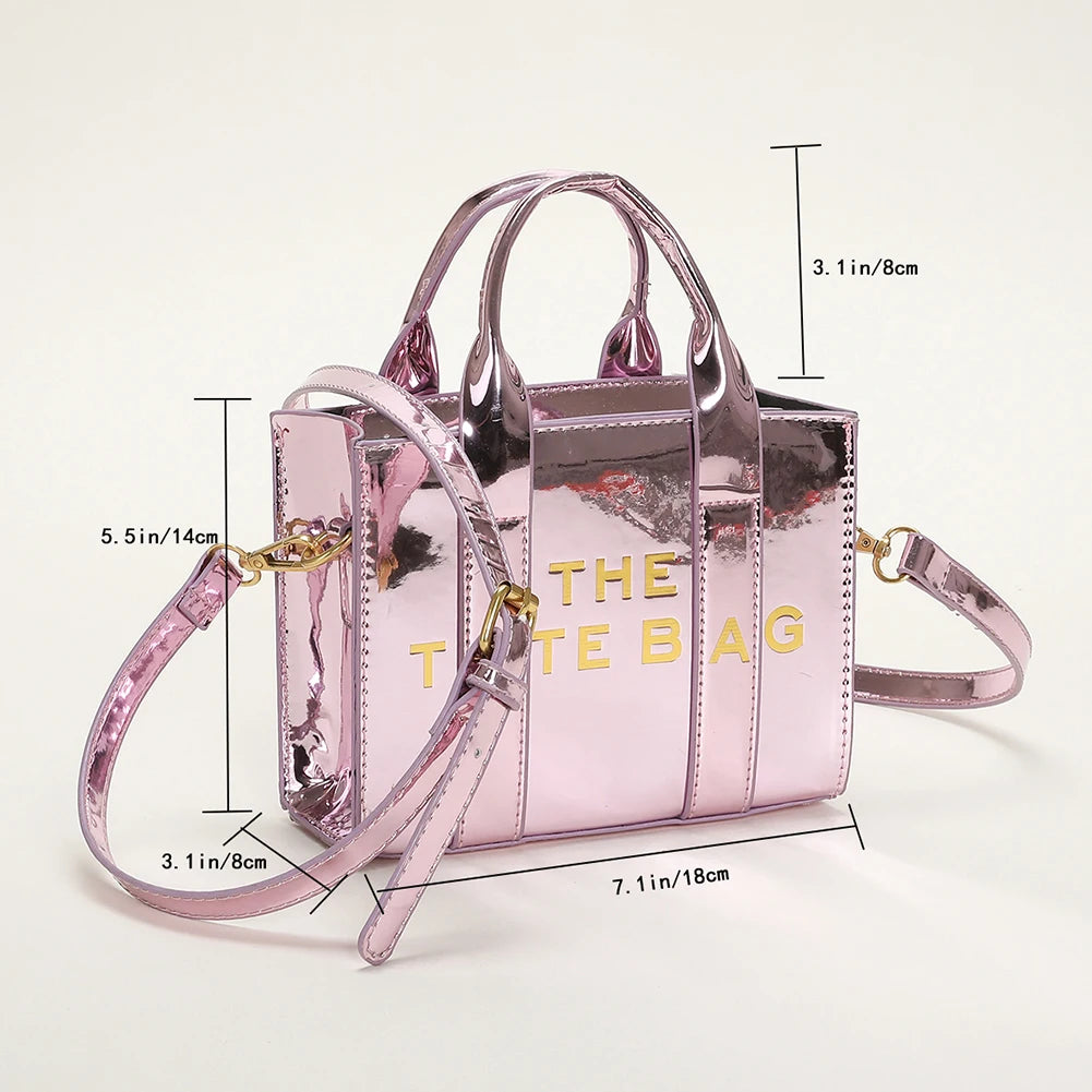 New The Tote Bag Letter Printed Sequins Top-Handle Bag Women Leather Handbag Luxury Designer Glitter Shoulder Crossbody Bag 2023