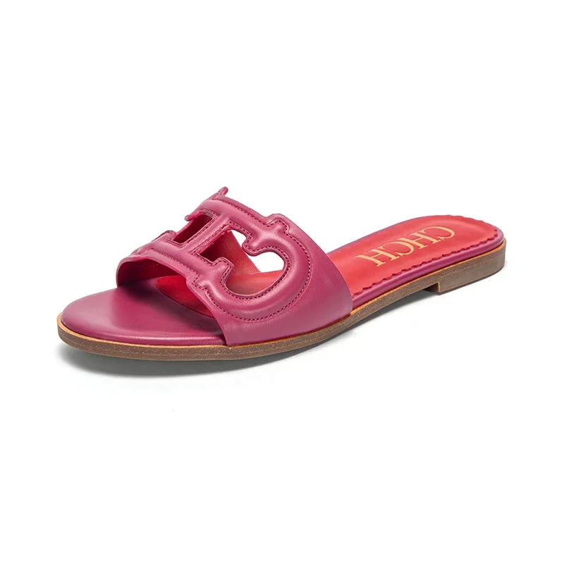 CH Women's Slippers 2024 Simple Black Flat Flat Women's Shoes Home Indoor Slippers