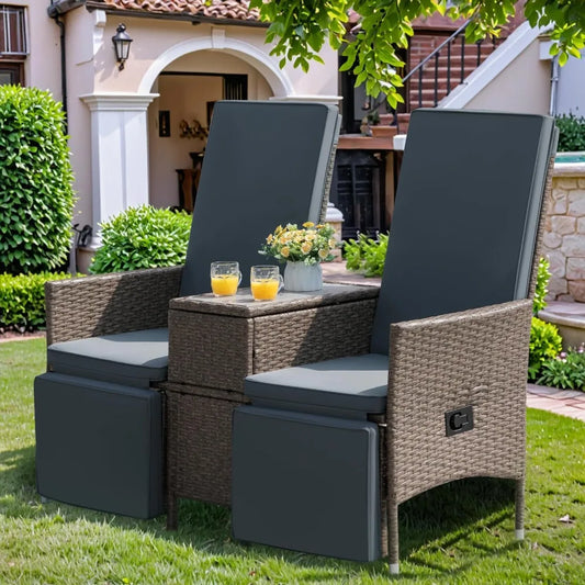 Terrace lounge chair, double sofa chair, adjustable backrest, wicker dialogue set, with table, thick cushion, multi area use Free Shipping