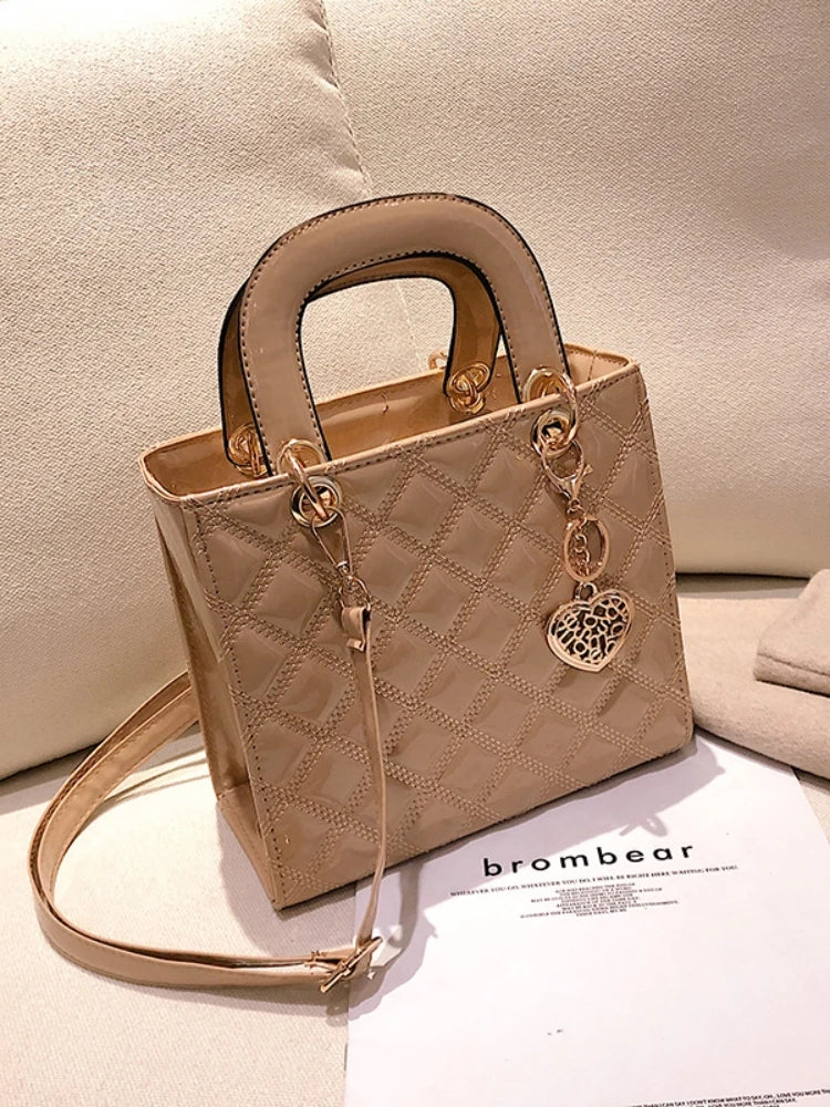 Women's Bright Shoulder Bag Diamond Girl Handbag Fashion Crossbody Bag Car Stitching Craft Pendant Decoration PU Material