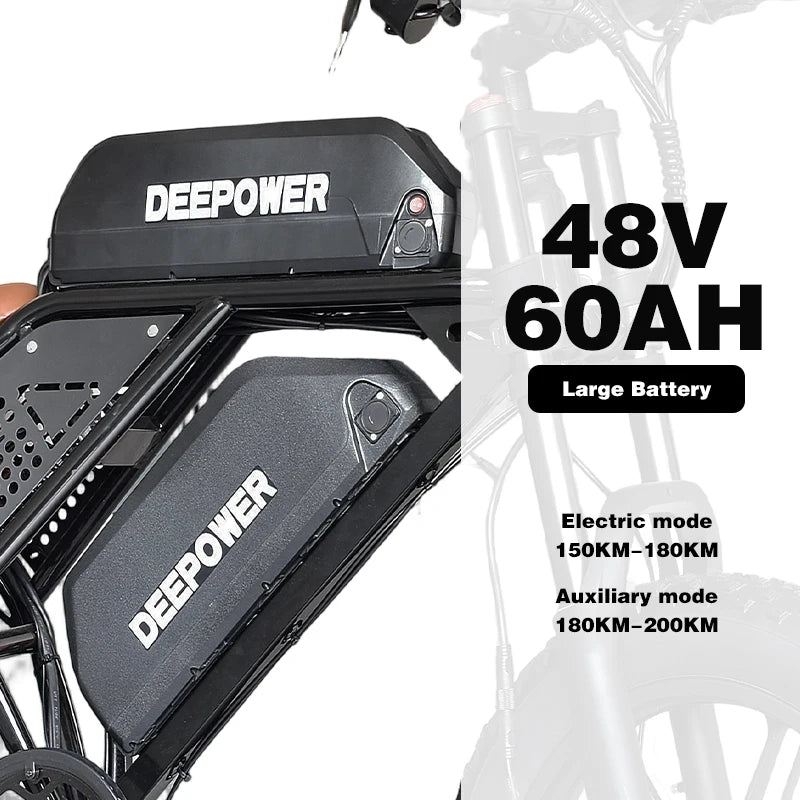 DEEPOWER S8 Electric Bicycle 1500W/2000W Dual Motor Electric Bike 60Ah Large Capacity Battery Ebike 20*4.0'' Fat Tire Men's Bike FREE Shipping