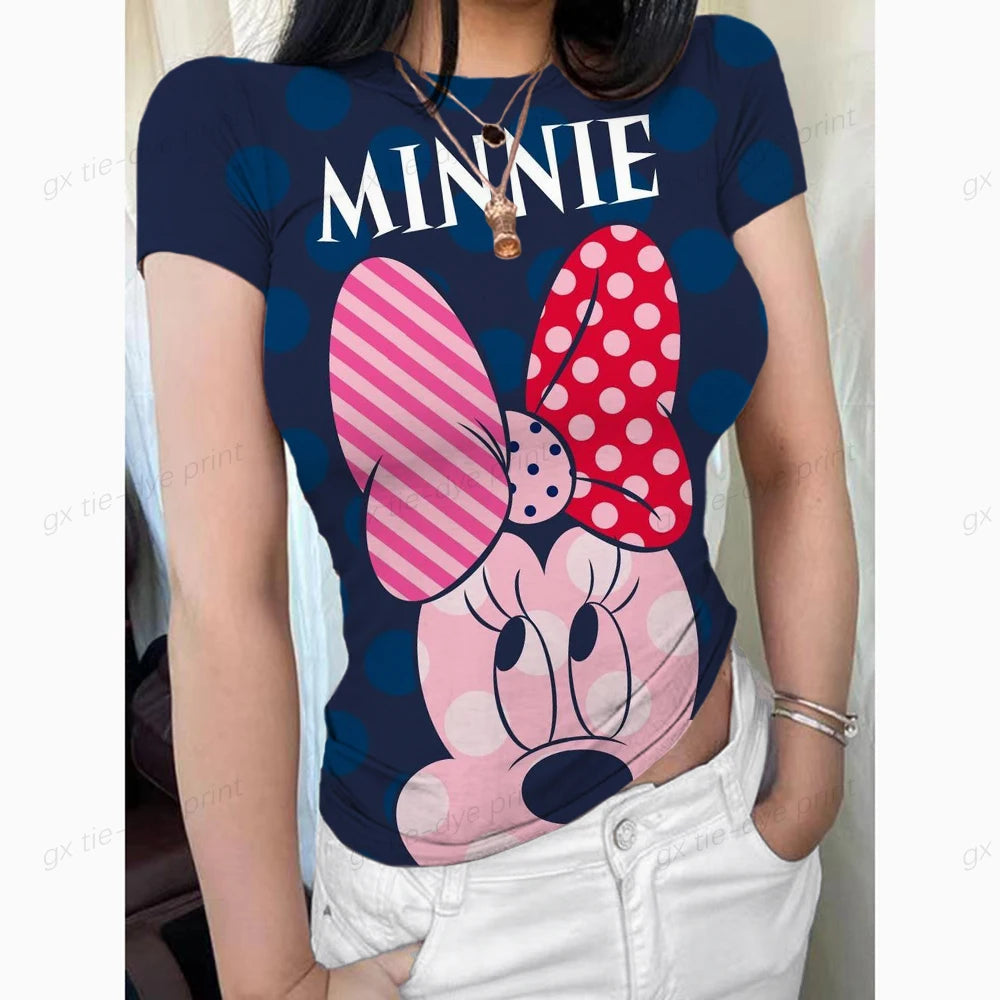 Mickey Mouse Women's Crew Neck Short Sleeve Tops Double Lined Slim Fit T Shirts Basic Tee Smoke Cloud Pro Collection