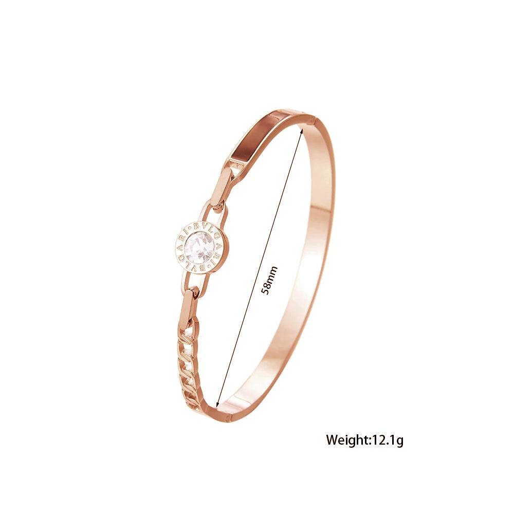 Classic letter cut black enamel gold plated stainless steel bracelet, high quality waterproof silver jewelry